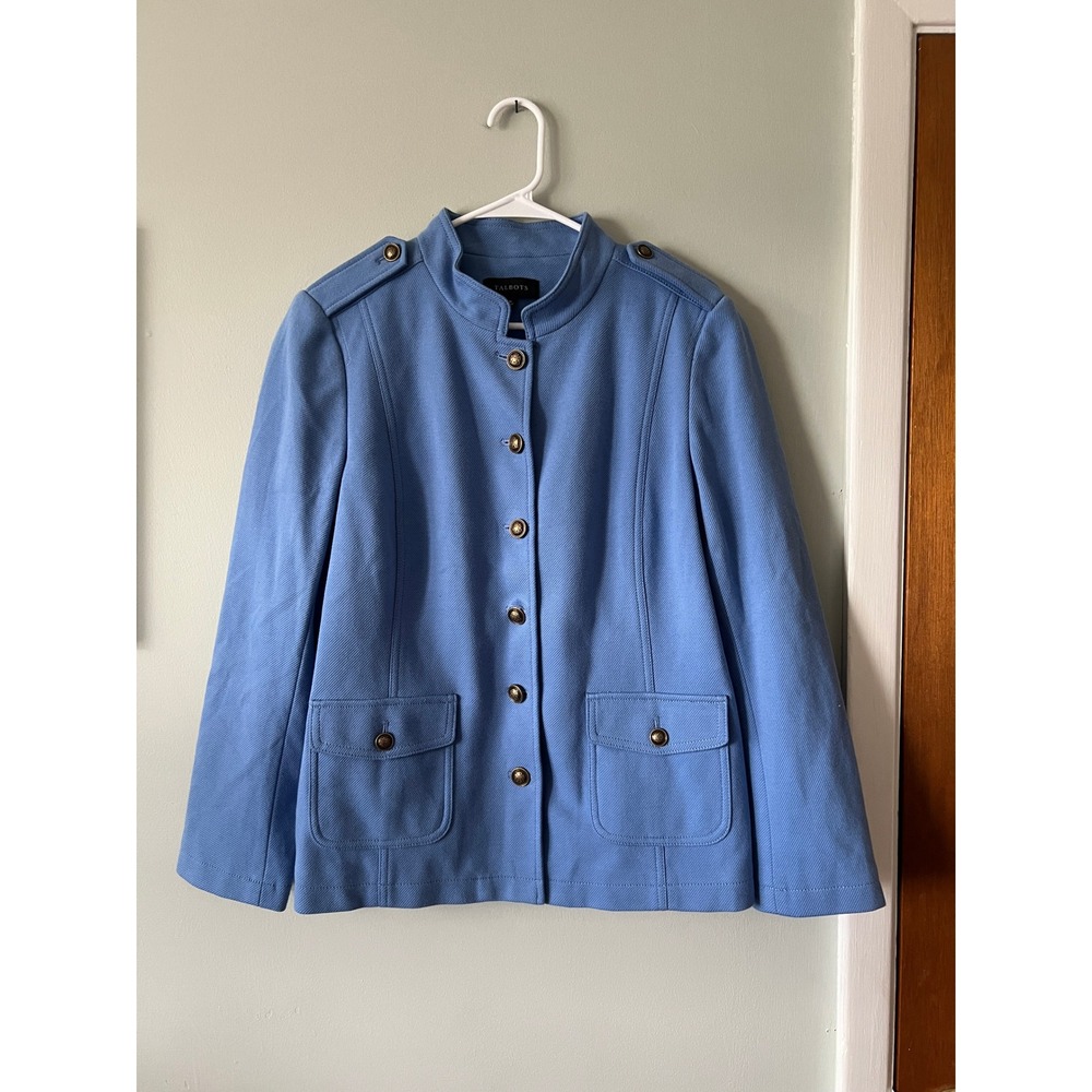 Talbots Military Blend Jacket Blazer Cotton Blend Blue Women Size 16